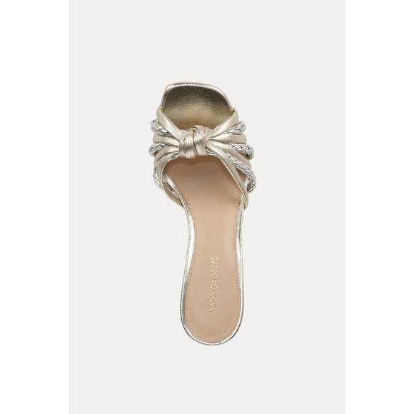 NEW VERONICA BEARD women's misa knot front heeled sandals in platinum
